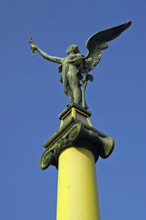 Framed Print : Czech Republic, Prague, Prague City. Art Noveau sculpture located on the Cech bridge spanning across