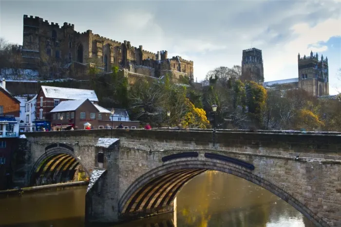 Framed Print : England, County Durham, Durham City. Bridge over the River Wear in the city of Durham