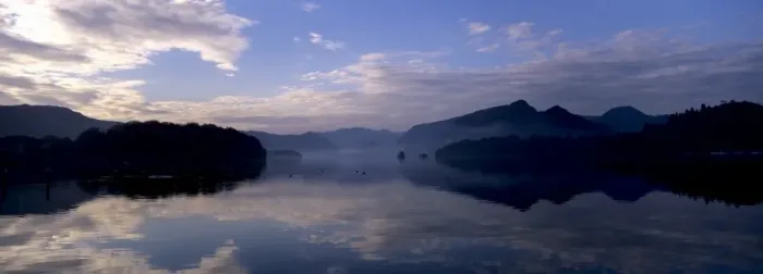 Framed Print : ENGLAND, Cumbria, Lake District National Park. Mountain backdrop reflected in the still waters of Derwentwater