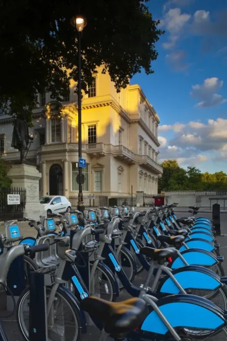 Framed Print : England, London, Pall Mall. London Cycle hire station located in Waterloo Place