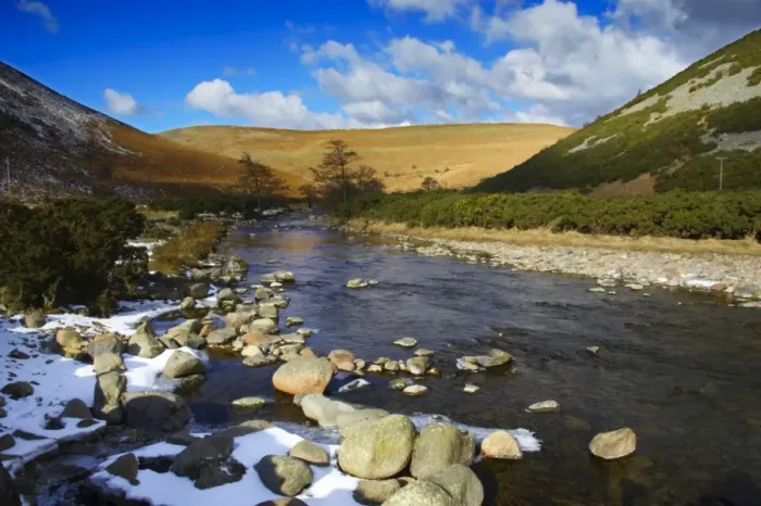Framed Print : England, Northumberland, Northumberland National Park. A winter scene with the remains of snow on the river Breamish, running through the Cheviots and the Breamish valley near the village of Ingram situated within the Northumberland National Park