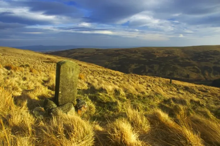 Framed Print : England, Northumberland, Northumberland National Park. Milestone on the banks of Snear Hill