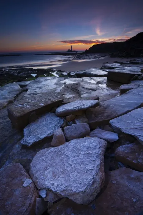Framed Print : England, Tyne and Wear, Whitley Bay. Frost covered boulder on bay north of St Marys Lighthouse