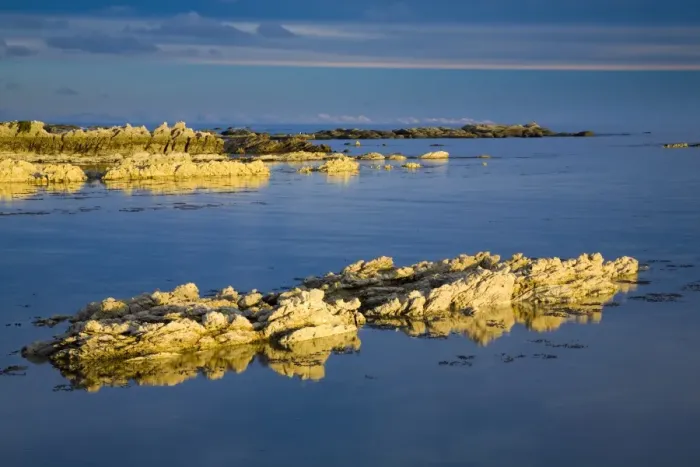 Framed Print : New Zealand, Marlborough, Kaikoura. Coastal limestone outcrops on the Kaikoura Pennisula near the town