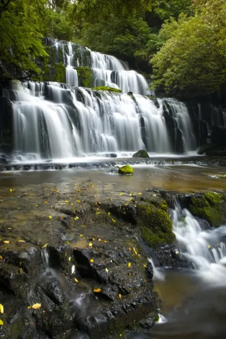 Framed Print : New Zealand, Southland, The Catlins. Purakaunui Falls surrounded by native woodland