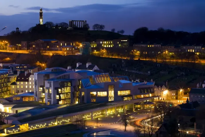 Framed Print : Scotland, Edinburgh, Holyrood. Home of the Scottish Parliament, the design of the Holyrood building was described as growing out of the land by architect Framed Print : Scotland, Edinburgh, Holyrood. Home of the Scottish Parliament, the design of the Holyrood building was described as growing out of the land by architect