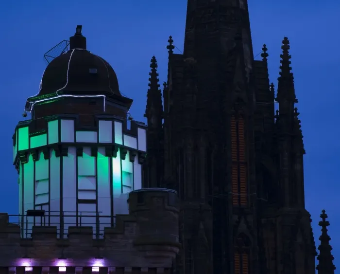 Framed Print : Scotland, Edinburgh, The Royal Mile. The Camera Obscura with The Hub in the background