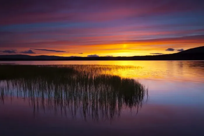 Framed Print : Scotland, Scottish Highlands, Cairngorms National Park. Summer sunset over Loch Morlich near Aviemore