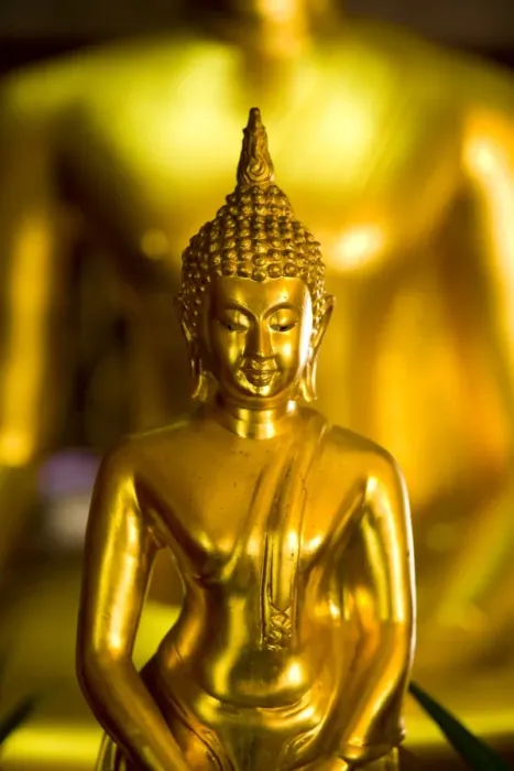 Framed Print : Thailand, Bangkok, Buddha. Gold Buddha statue located at a Wat in Bangkok