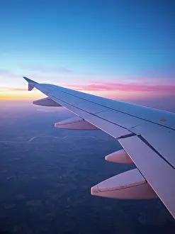 Conservation Prints: Airplane Wing Above Germany at Sunset
