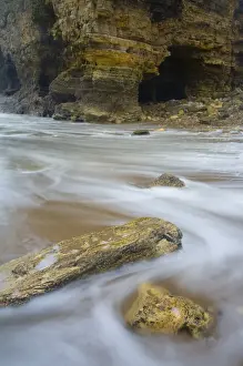 Northern County Prints: England, Tyne and Wear, Marsden. The North Sea engulfs the rocky shoreline of Marsden Bay