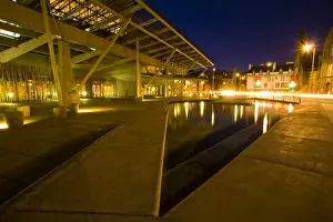 Scotland, Edinburgh, Holyrood. Water feature alongside the main facade of the Holyrood Parliment Building