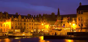 Edinburgh Illuminated Book Prints: Scotland, Edinburgh, Leith. Mary of Guise barge and the Ocean Mist boat