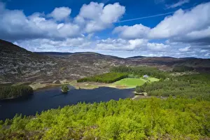 Scotland, Scottish Highlands, Cairngorms National Park. View from near Kingussie looking accross Loch Gynack towards the Monadhliath